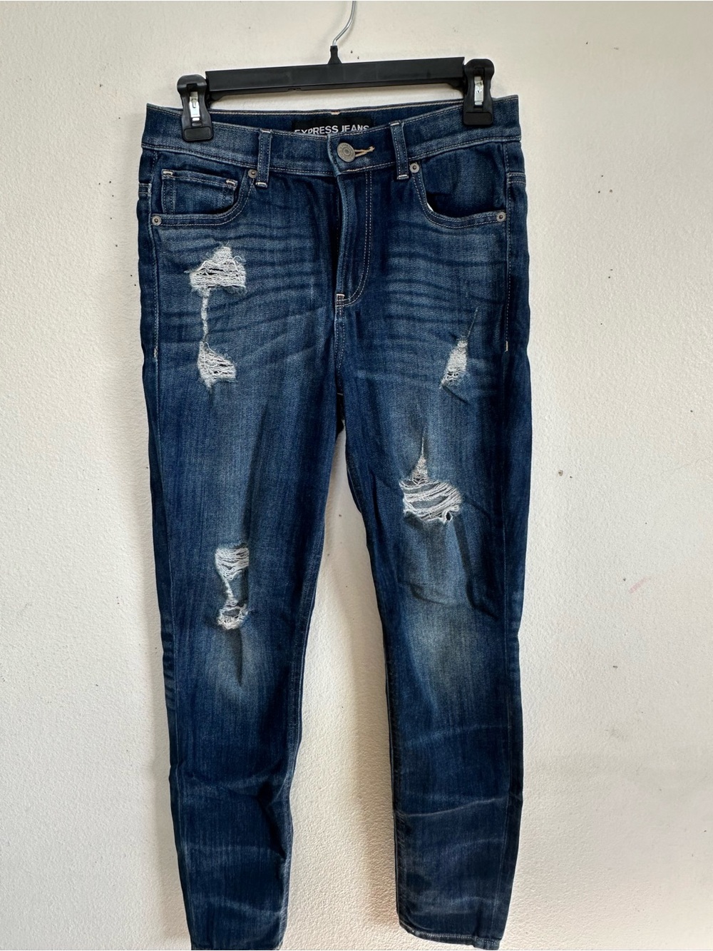 Express Women’s Ripped Skinny Jeans - Dark Blue Wash